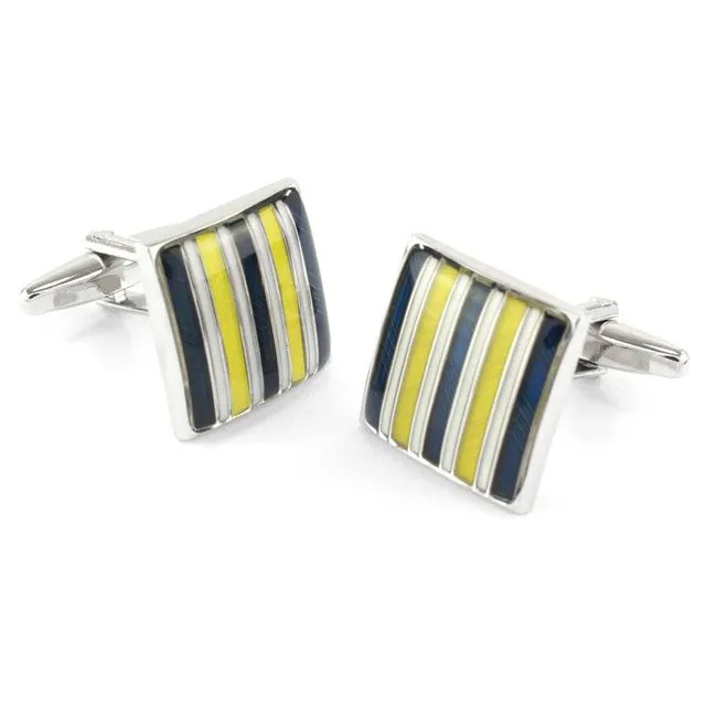 Yellow/White/Navy Striped Cufflinks