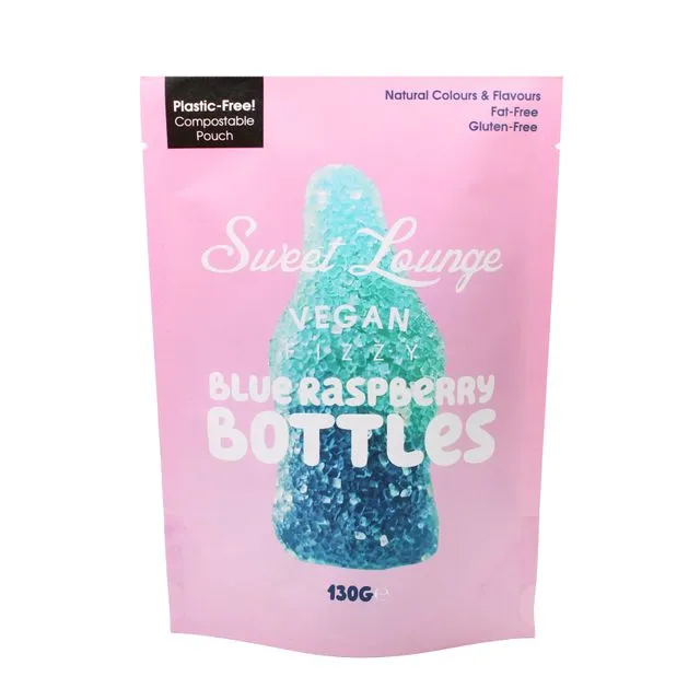 Vegan Fizzy Blue Raspberry Bottles (Plastic-free) 130g