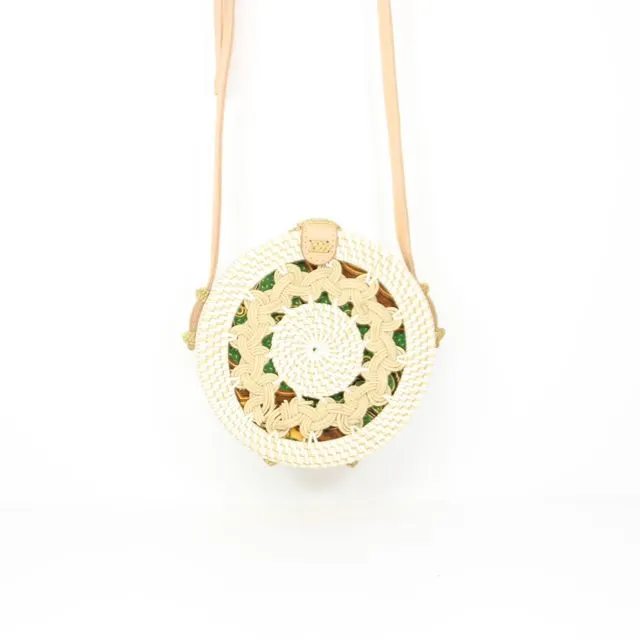 braided white round bali bag 15 cm