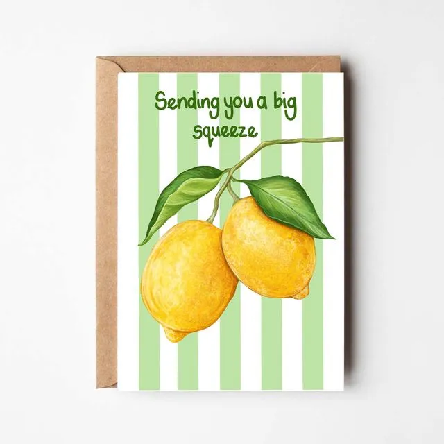 Sending a big squeeze - a lemon themed love greeting card