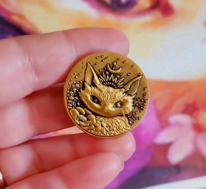 Witch Cats Golden Divination Coin, Talisman, Altar Decor