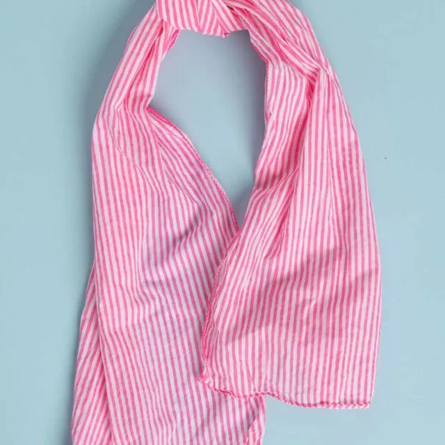 Scarf - Menswear Stripe Skinny Neon Pink