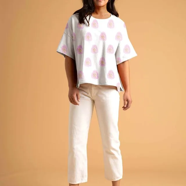 Mare Boxy Cropped Shirt Totem Paisley Neon Pink &amp; Neon Peach