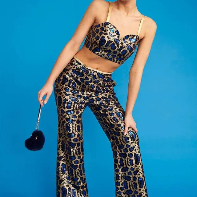Blue Bamboo Sequin Trousers