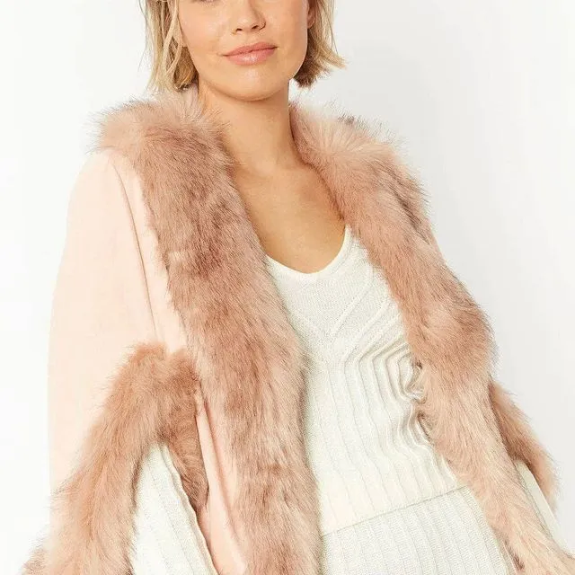 Pink Faux Fur Suede Cape Jacket