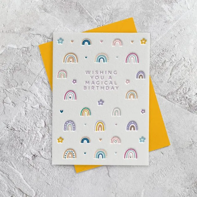 Rainbows Birthday Letterpress Style Card