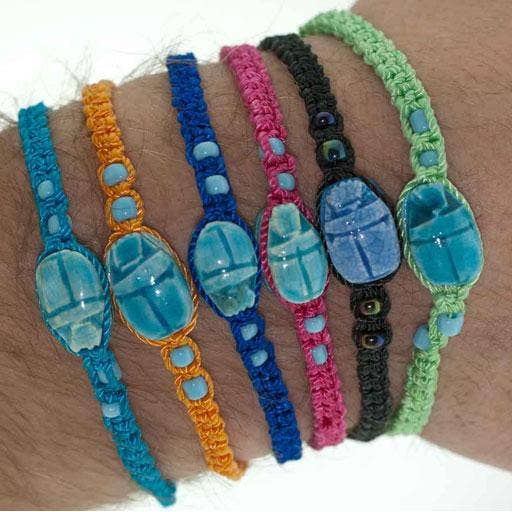 Assorted Colorful Macramé Scarab Bracelets - Made in Egypt