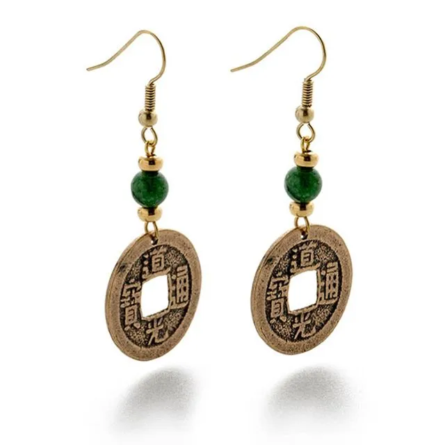 I Ching Coin with Jade Earrings
