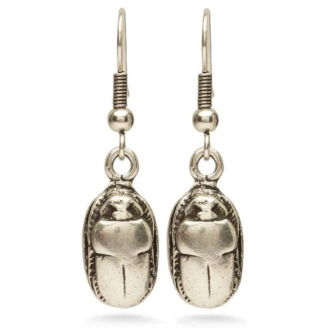 Scarab Earrings - Antiqued Silver