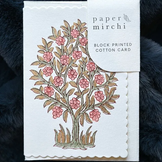 Hand Block Printed Greeting Card - Mogra Coral - Pack of 6