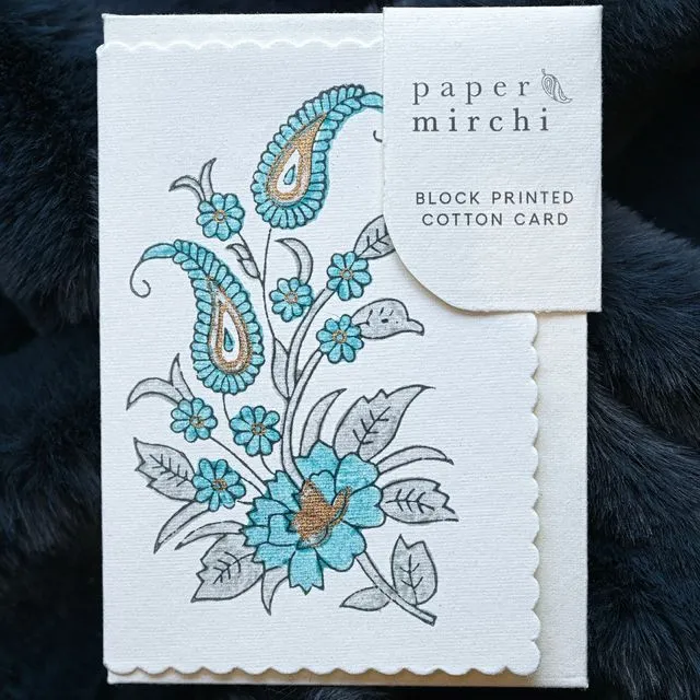 Hand Block Printed Greeting Card - Kairi Turquoise - Pack of 6