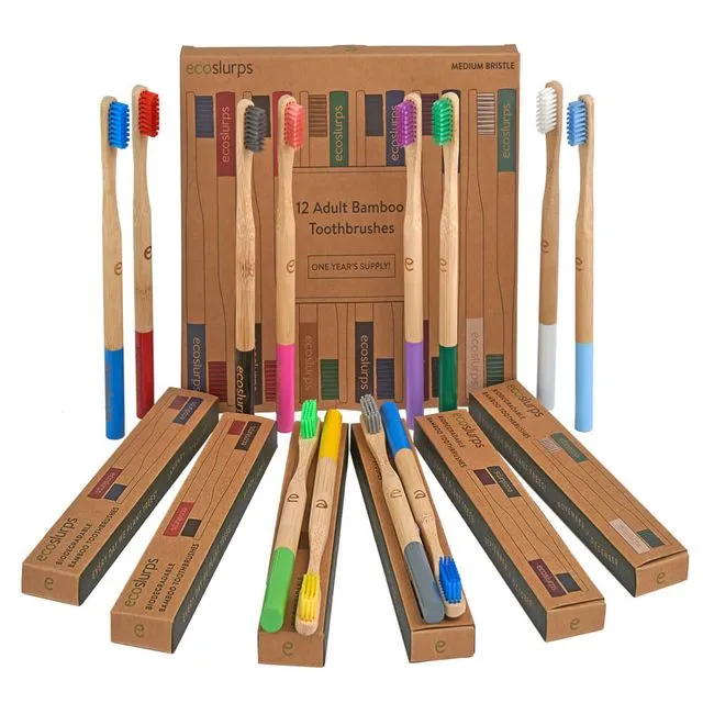 EcoSlurps 12 Bamboo Toothbrushes Multipack