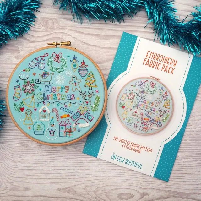24 Days of Advent Calendar Embroidery Pattern Fabric Pack | Christmas Craft Kit | Christmas Embroidery Kit