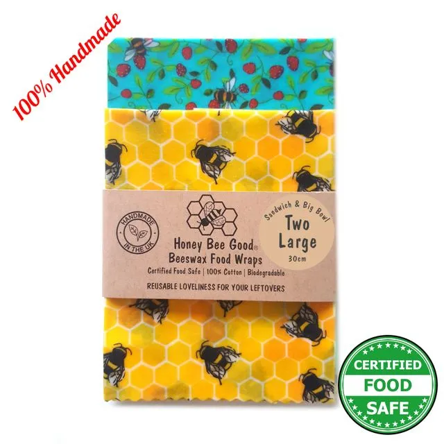 2 Large Sandwich/Big Bowl Beeswax Wraps | Yellow Bees