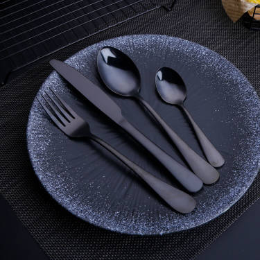 16 Piece Black Flatware Set, Stainless Steel, Service for 4