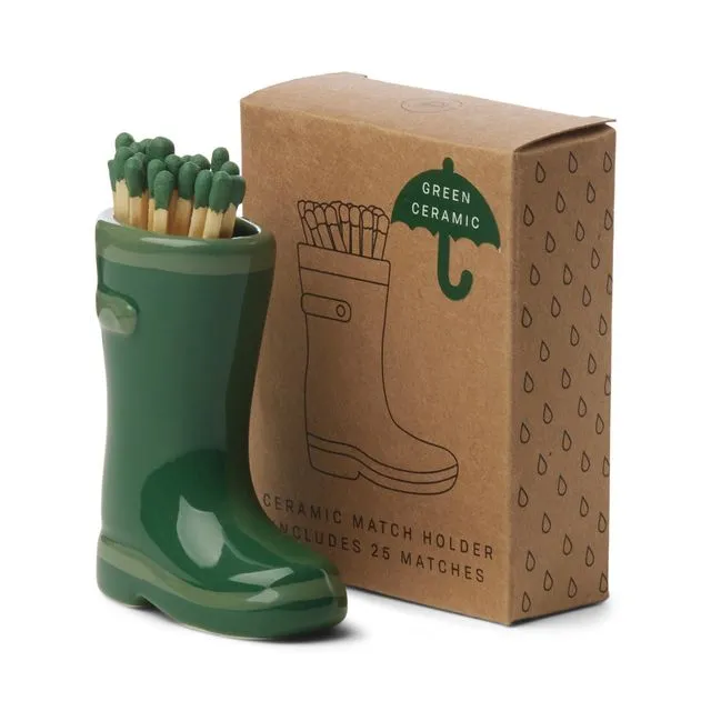 Wellington Boot Matches Holder with 25 Matches Dark &amp; Light Green