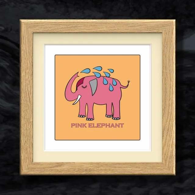 Original Oak Framed Prints - Pink Elephant