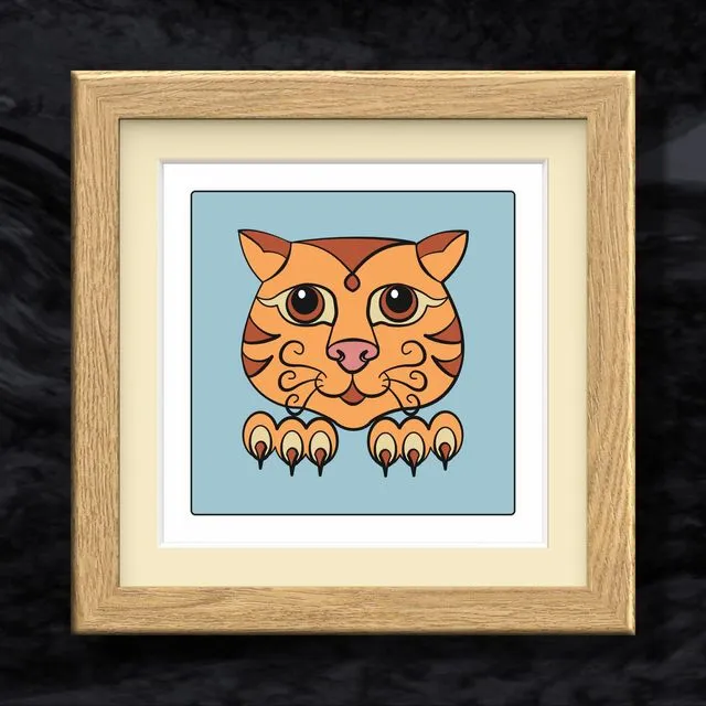 Original Oak Framed Prints - Ginger Cat
