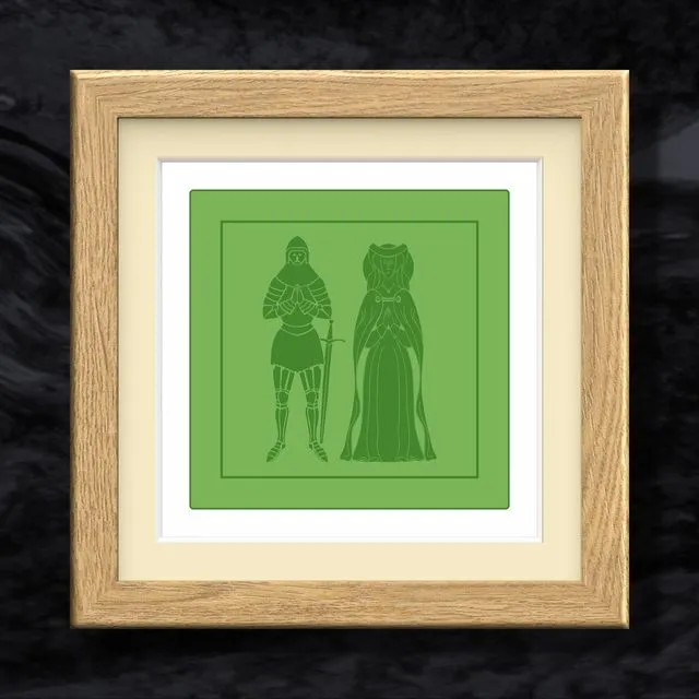 Original Oak Framed Prints - Sir Percival &amp; Lady Jane in Gauntlet Green