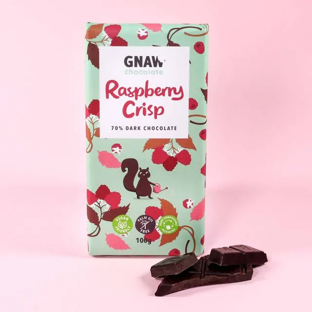Raspberry Crisp Dark Chocolate Bar • Vegan 🌱
