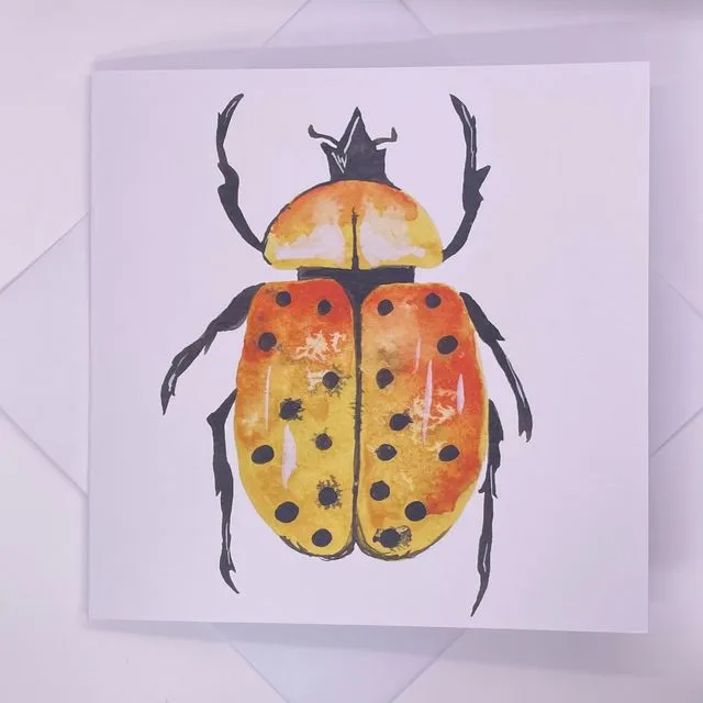 Yellow Beetle Art Watercolour Greetings Card