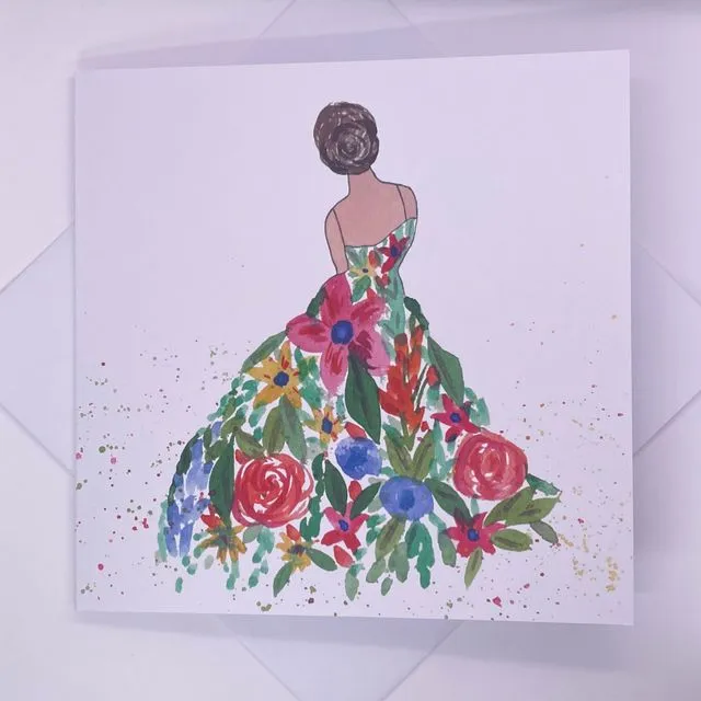 Dress of Blooms Art Watercolour Greetings Card