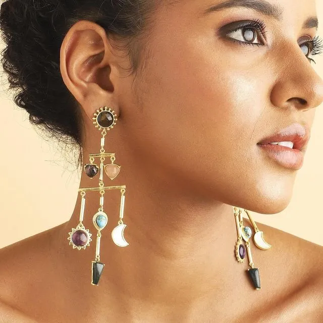 Stellar Elegance - 7 Healing Stones Multilayer Drop Earrings