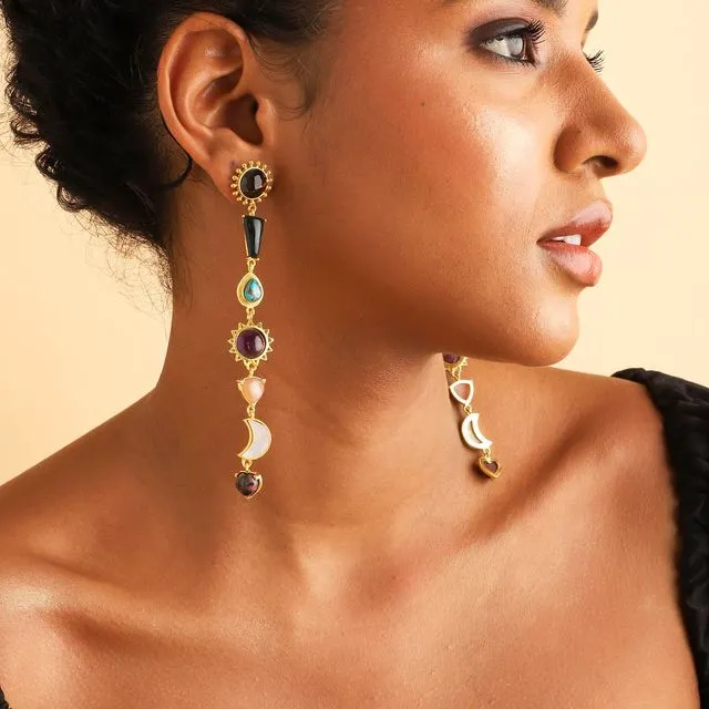 Stellar Elegance - 7 Healing Stones Drop Earrings