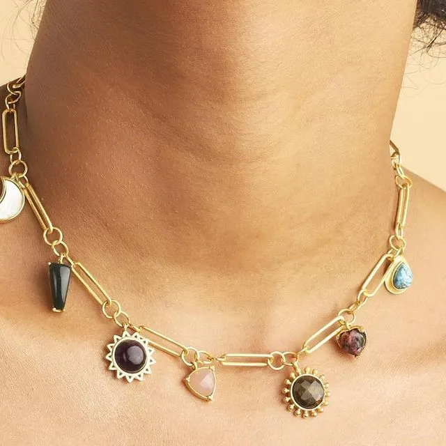 Stellar Elegance - 7 Healing Stones Link Chain Necklace