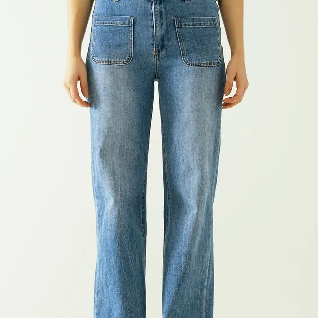 JEANS WIDE LEGS WITH FRONT CLOSURE WITH METALIC BUTTONS AND FRONT...