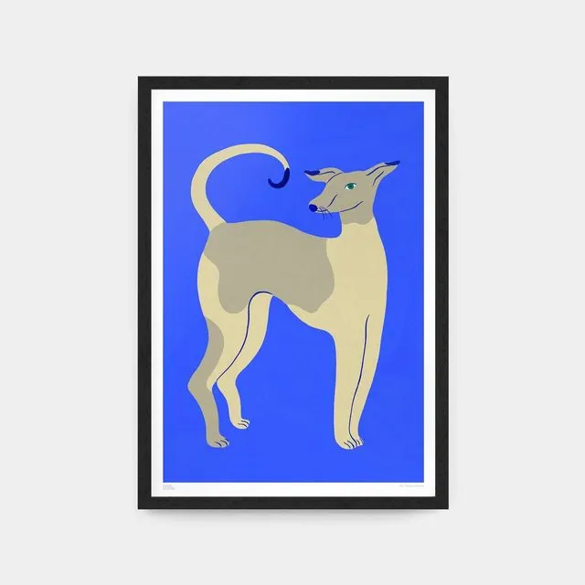 Young Dog on Blue Art Print