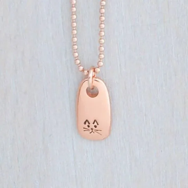 Cute Kitty Face Cat Necklace in Rose Gold