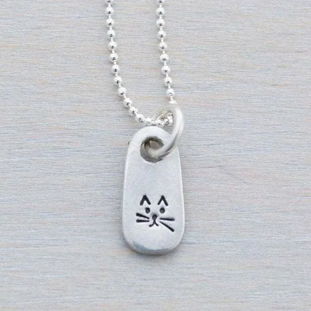 Cute Kitty Face Cat Necklace in Artisan Pewter