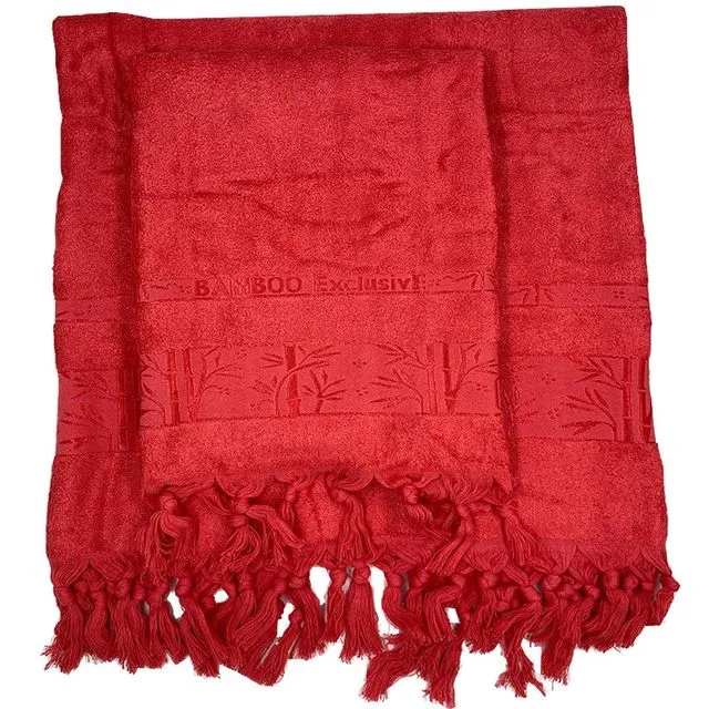 PREMIUM BAMBOO TOWEL SET BEACH TOWEL BABY TOWEL SET - RED