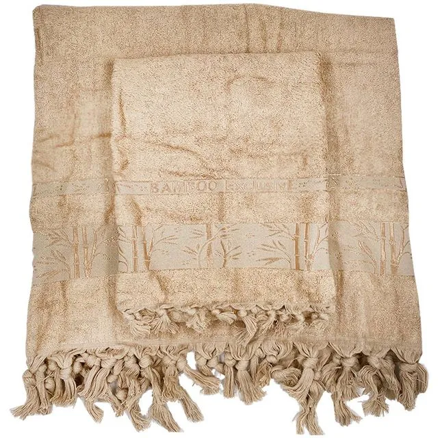 PREMIUM BAMBOO TOWEL SET BEACH TOWEL BABY TOWEL - CAPPUCCINO