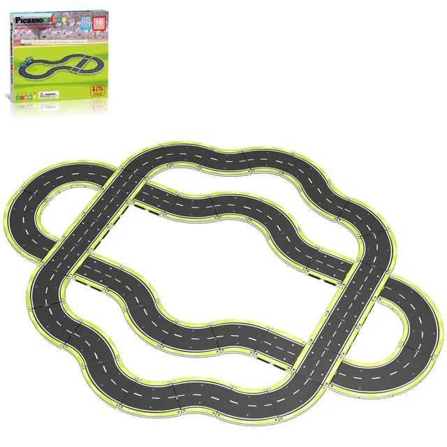 PicassoTiles Magnetic Car Track Set - Speedway Themed Set PTE16