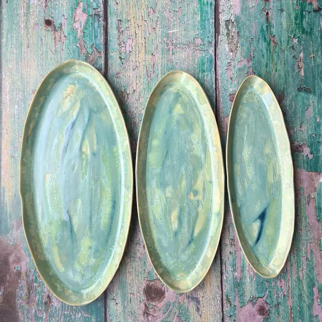 Ceramic Oval Platter- Full Set - Aqua
