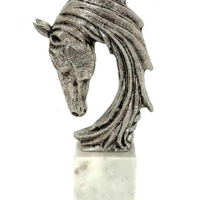 Warm Silver Antique Horse Head Sculpture