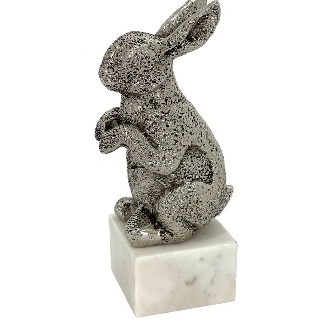 Warm Silver Antique Rabbit Sculpture