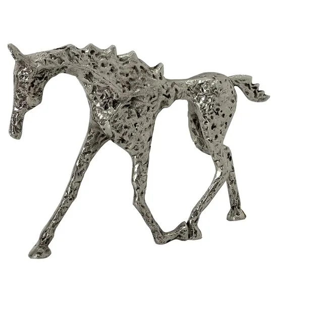 Warm Silver Antique Stallion Sculpture