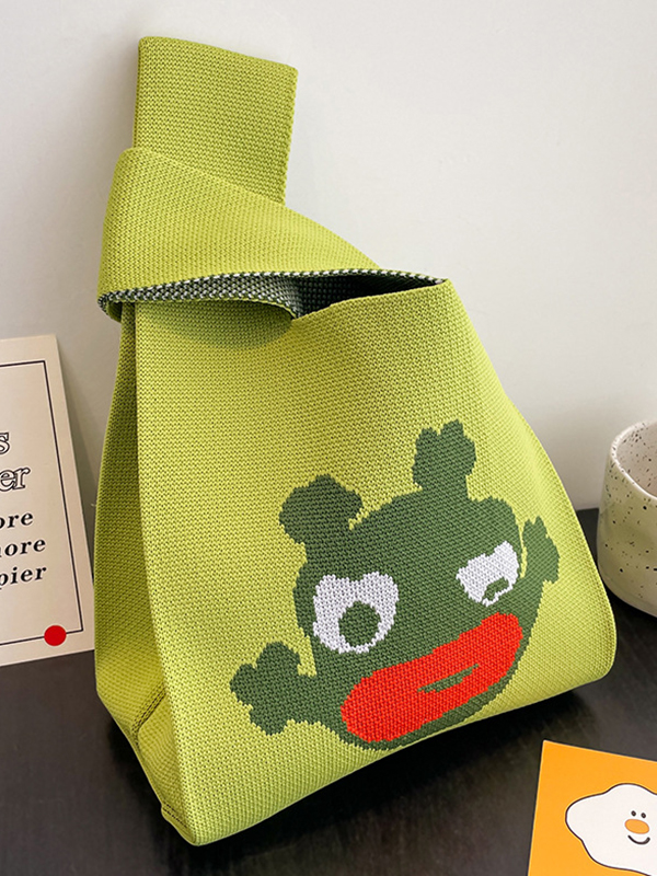 Cartoon Printed Bags Accessories Woven Handbag - LIGHT GREEN