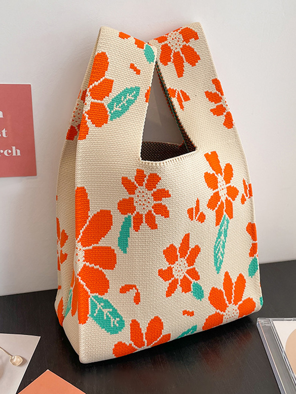 Floral Printed Bags Accessories Handbags - ORANGE
