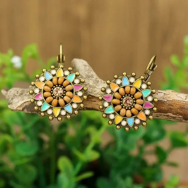 Vintage bohemian round flower earrings