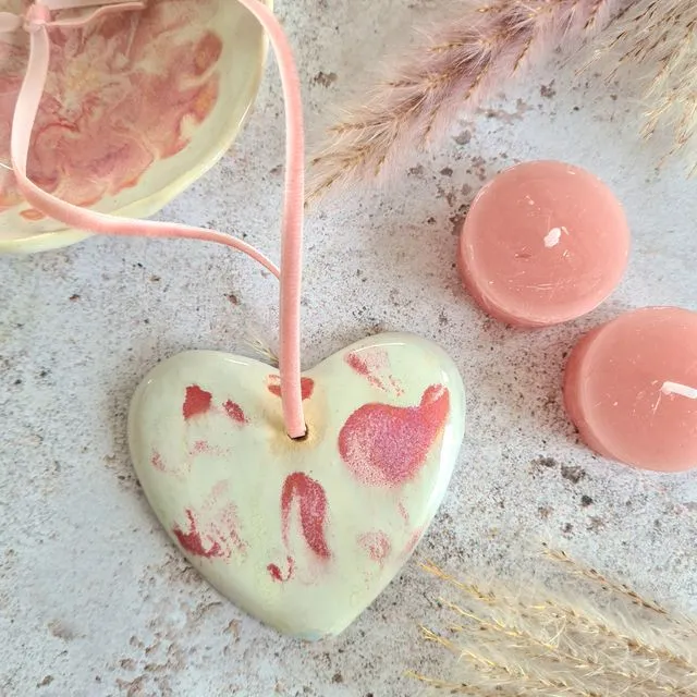 Ceramic Heart Hanging Decoration - Dream Catcher & Rose