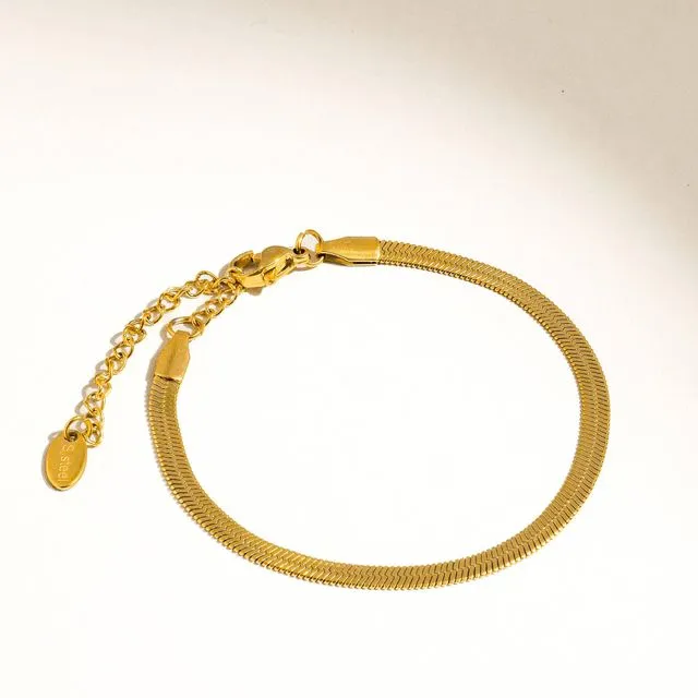 18K Gold Non-Tarnish Flat Snake Chain Necklace &amp; Bracelet