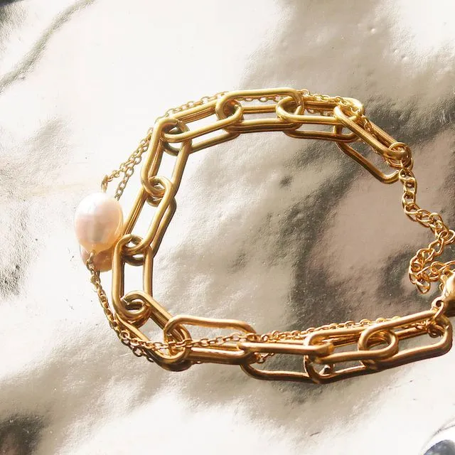 Aether Gold Stacked Chain Pearl Non-Tarnish Bracelet
