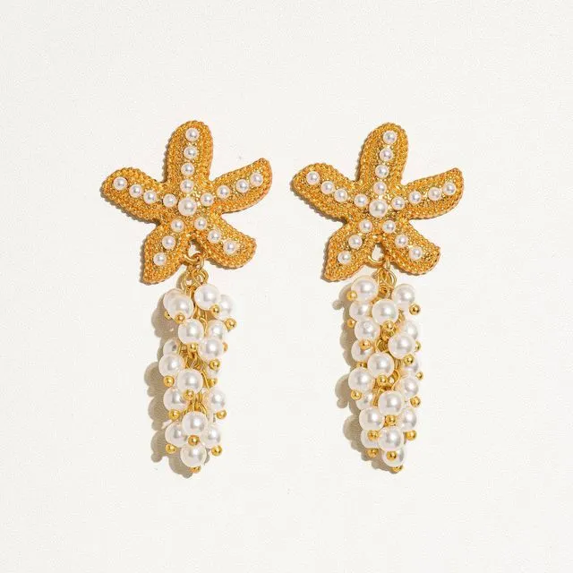 Seren 18K Gold Boho Sea Star Pearl Earring