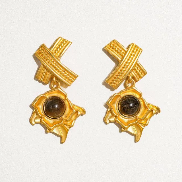 Venetia 18K Matte Gold Vintage Cross Stone Earring