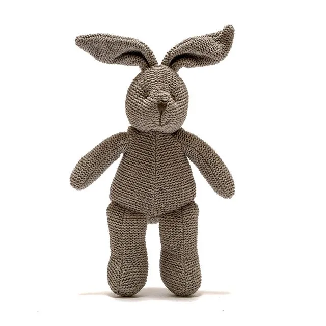 Knitted Grey Organic Cotton Bunny Baby Rattle