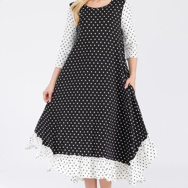 Plus size Polka Dot Midi-Dress with Pockets -Pack of 6 -CD43807Q